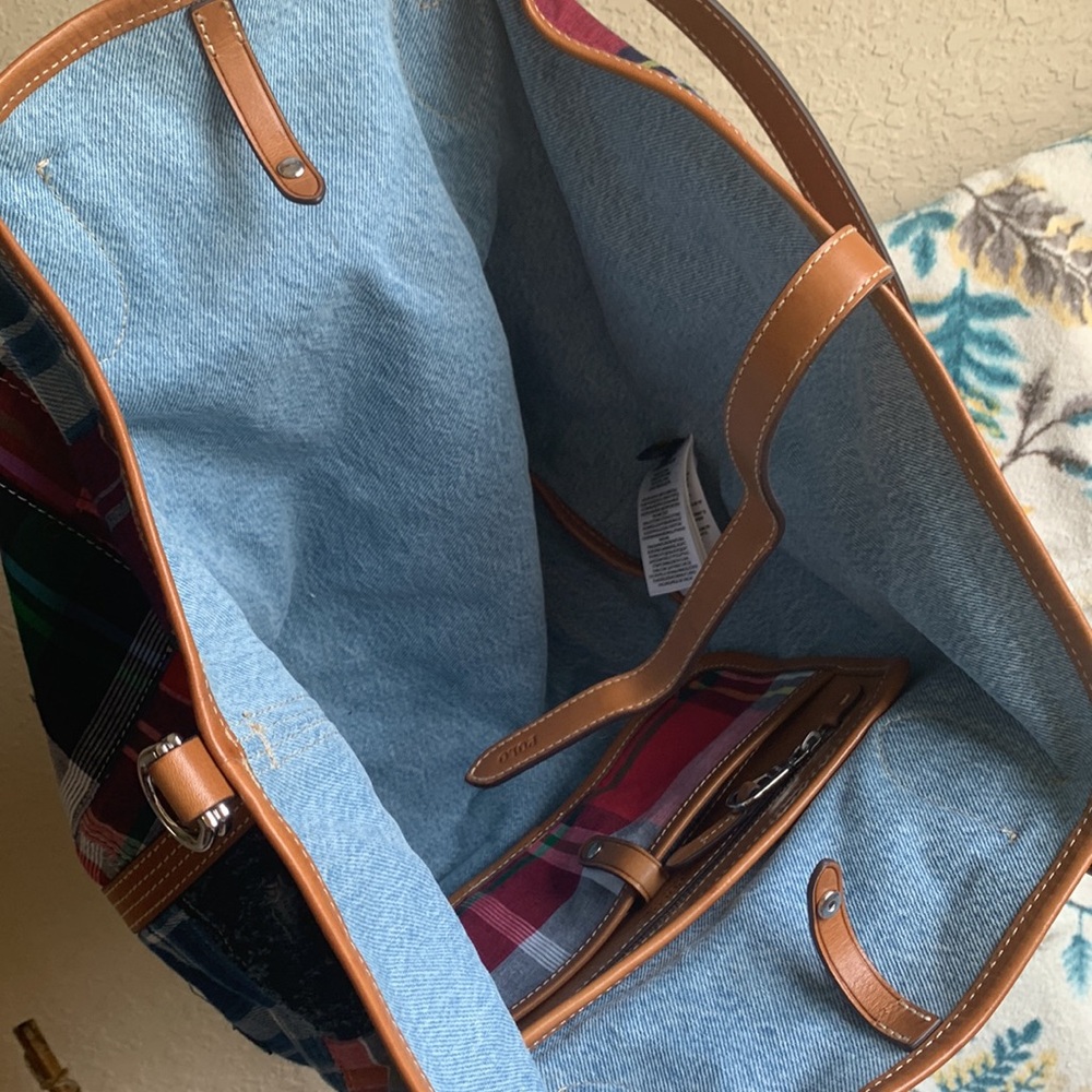 Polo Ralph Lauren Bellport Madras Tote Distressed Patchwork - Picture 10 of 12